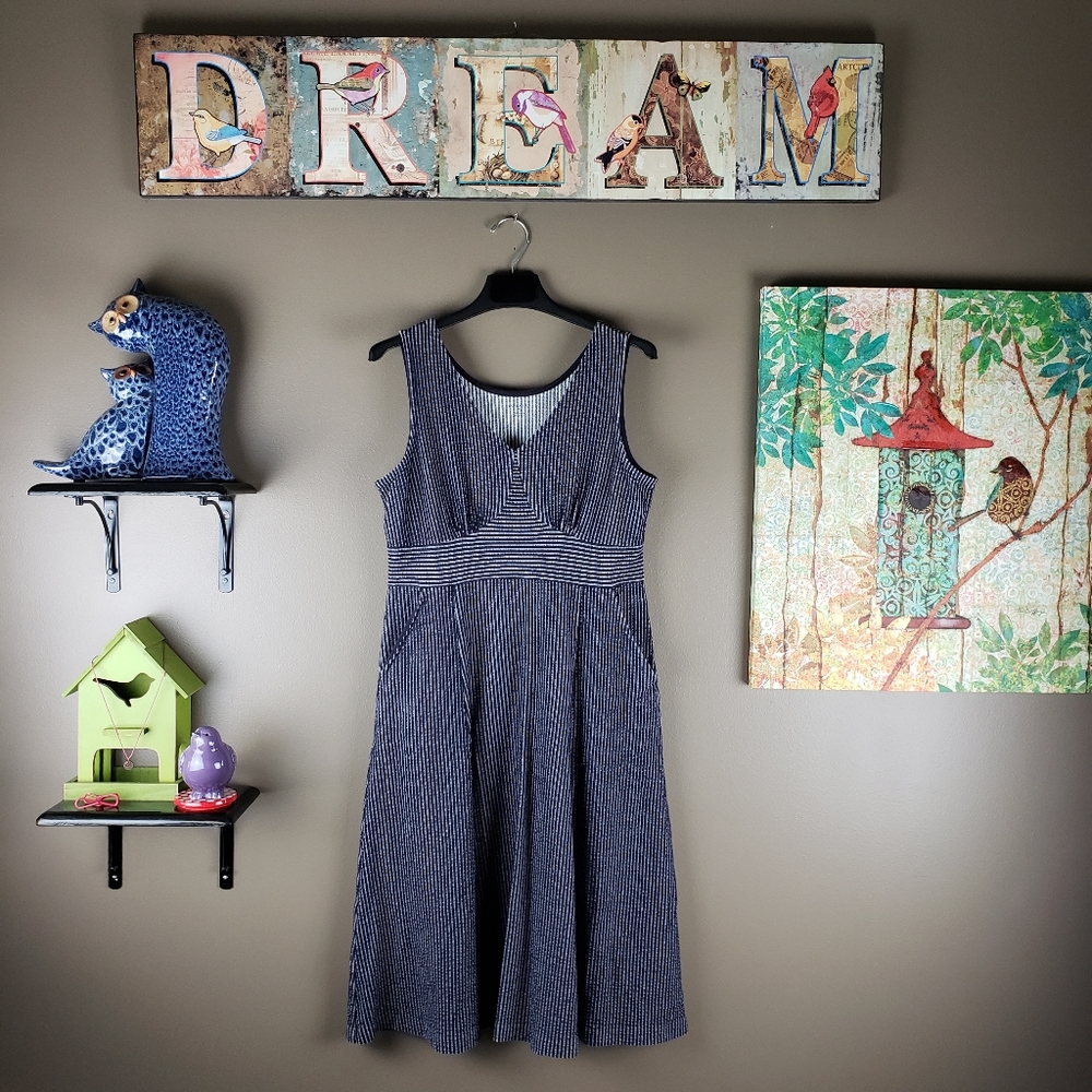 Lands' End Navy and White Striped Dress
